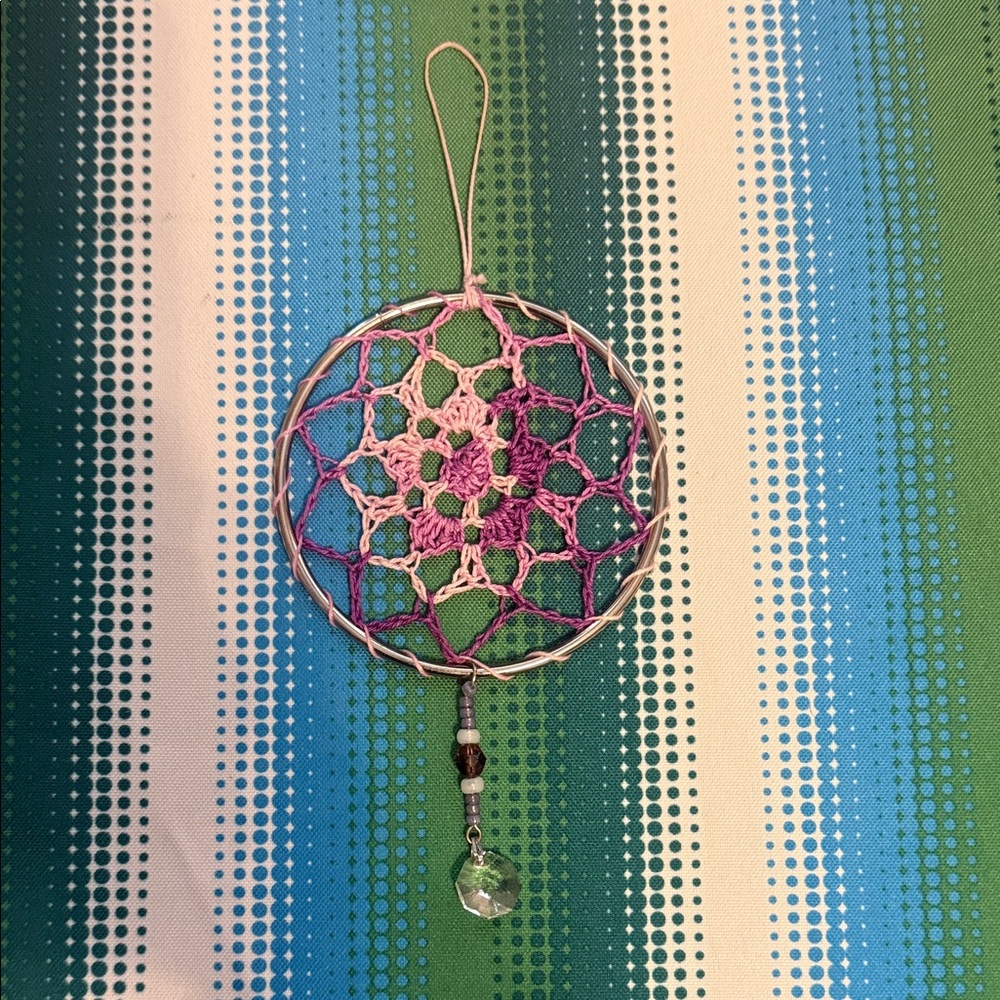 Crocheted Pink & Purple Dreamcatcher Wall Hanging
